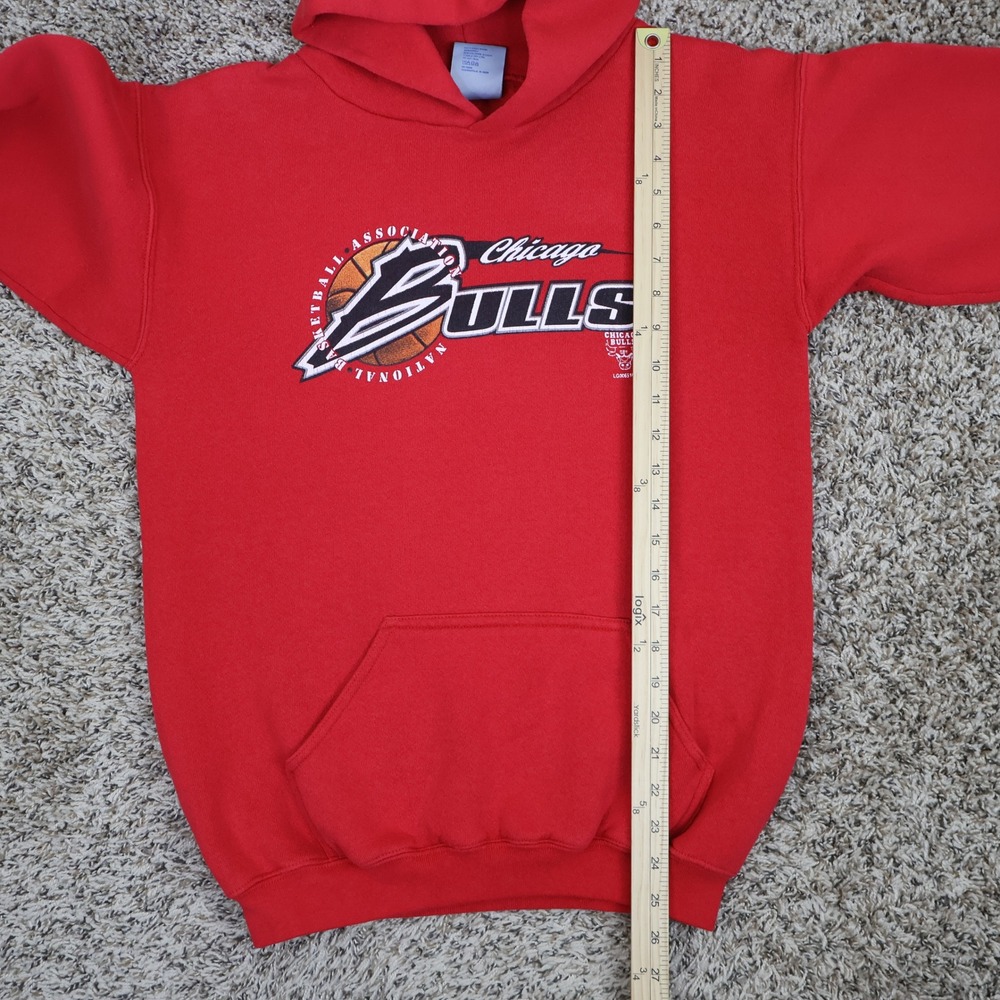 Vintage 90s Chicago Bulls Logo 7 Hoodie Kids L 14-16 Basketball Red Cotton - Picture 15 of 16